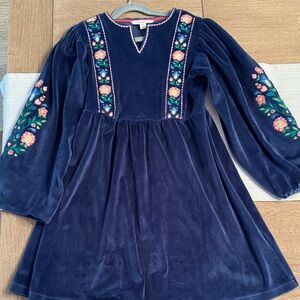 Mini Boden Navy Dress with Floral Embroidery